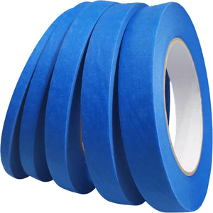 Blue Painters Tape 1/4" 3/8" 1/2" 5/8" 3/4" x 60 Yard - Multi Size Pack - Multi Surface Use - 5 Rolls