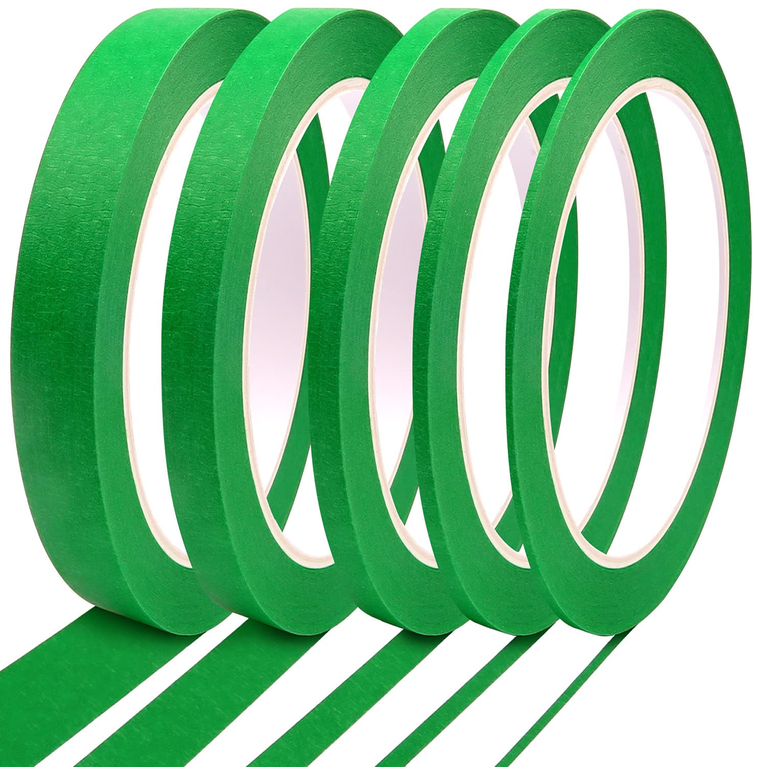 5 Rolls Pinstripe Tape - Masking Tape 1/16", 1/8", 1/4", 1/2", 3/4" - Thin Painters Masking Automotive Tape for DIY, Car, Auto, Paint, Art, Tumblers (Green)
