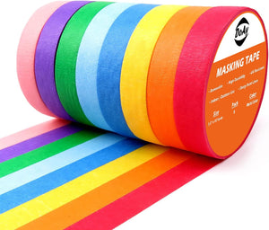 Colored Masking Tape 1/2" x 15 Yard - Multi Color - Multi Surface Use - 12 Bright Colors