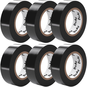 6 Pack Black Electrical Tape - Waterproof PVC Tape 0.75 Inch Wide - Weather Resistant, Strong Adhesive, Flame Retardant - High Temp Vinyl Tape for Indoor & Outdoor Use - 180 Feet Total