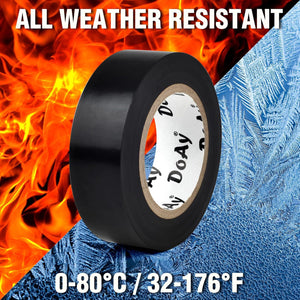 6 Pack Black Electrical Tape - Waterproof PVC Tape 0.75 Inch Wide - Weather Resistant, Strong Adhesive, Flame Retardant - High Temp Vinyl Tape for Indoor & Outdoor Use - 180 Feet Total