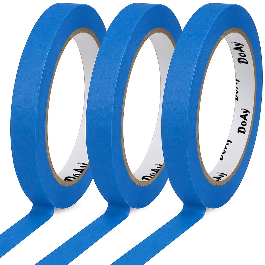3 Pack Blue Painters Tape - Masking Tape 0.50 Inch Wide - Multi-Surface, Smart Adhesion, Indoor & Outdoor - 270FT Total - Paint Tape for DIY, Labeling, Art, Car, General Purpose (#3910)