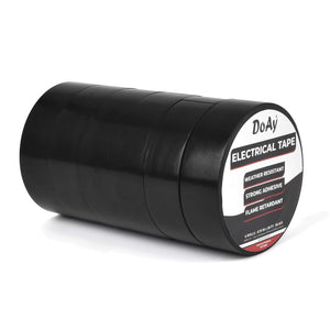 6 Pack Black Electrical Tape - Waterproof PVC Tape 0.75 Inch Wide - Weather Resistant, Strong Adhesive, Flame Retardant - High Temp Vinyl Tape for Indoor & Outdoor Use - 180 Feet Total