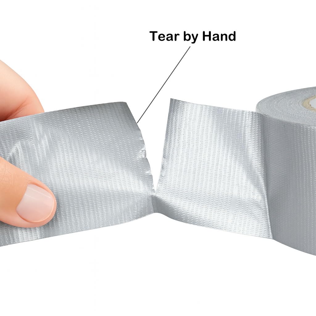 Silver Duct Tape - Heavy Duty Waterproof Tape 1.88 Inch Wide - Strong Adhesive, Extra Thickness, Tear by Hand - Great for Indoor & Outdoor Use, Moving Boxes, Repairs - 45 Ft