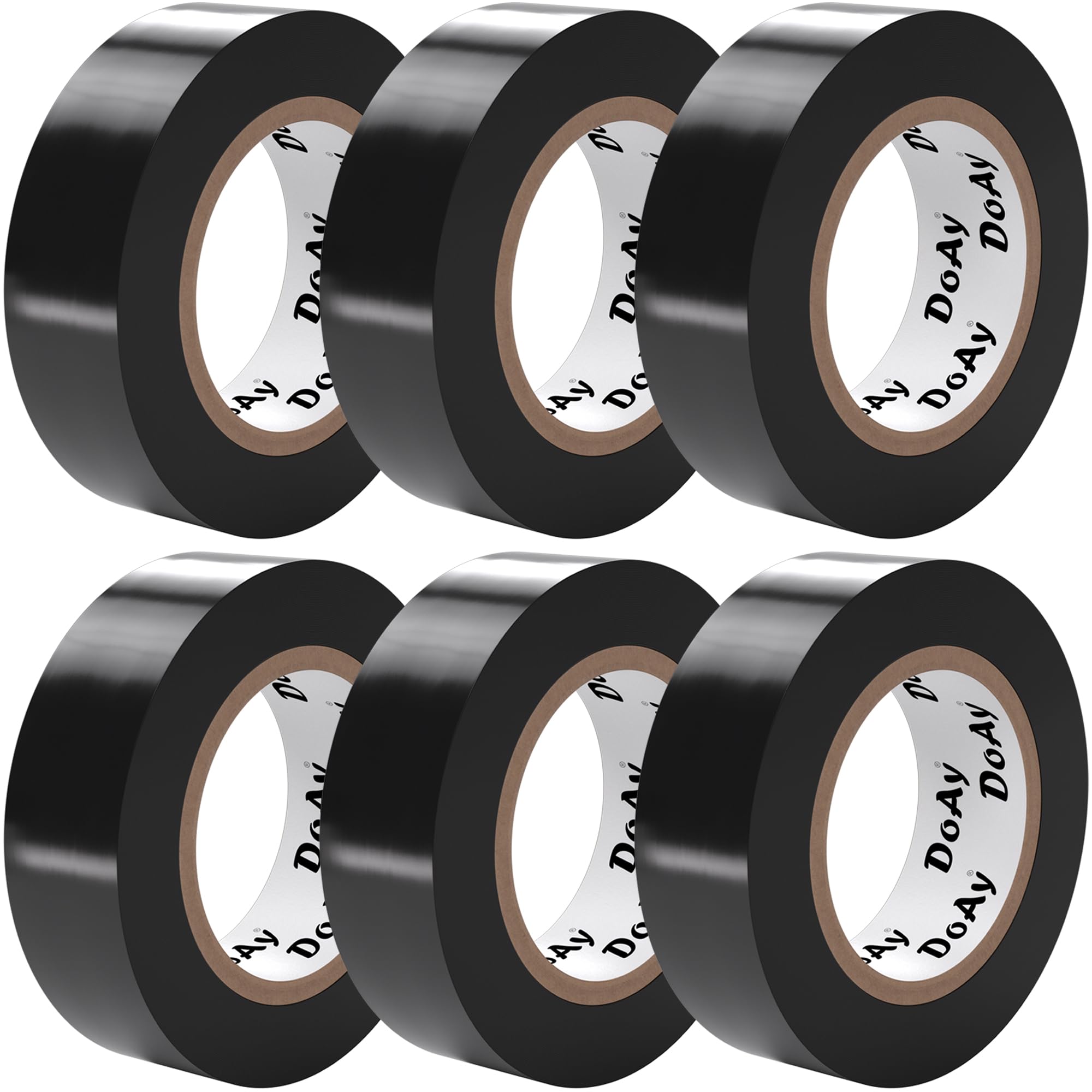 6 Pack Black Electrical Tape - Waterproof PVC Tape 0.75 Inch Wide - Weather Resistant, Strong Adhesive, Flame Retardant - High Temp Vinyl Tape for Indoor & Outdoor Use - 180 Feet Total