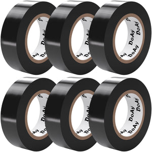 6 Pack Black Electrical Tape - Waterproof PVC Tape 0.75 Inch Wide - Weather Resistant, Strong Adhesive, Flame Retardant - High Temp Vinyl Tape for Indoor & Outdoor Use - 180 Feet Total